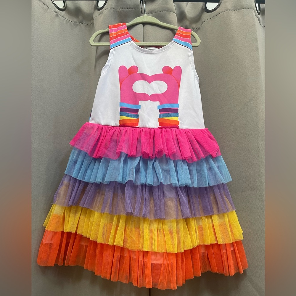 Vibrant Poppy Trolls Rainbow Dress - Perfect for 5T Girls